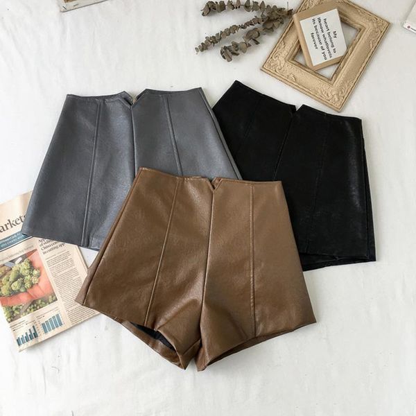 

2020 black pu leather shorts autumn streetwear vintage high waisted chic loose short pants women shorts spodenki damskie1, White;black