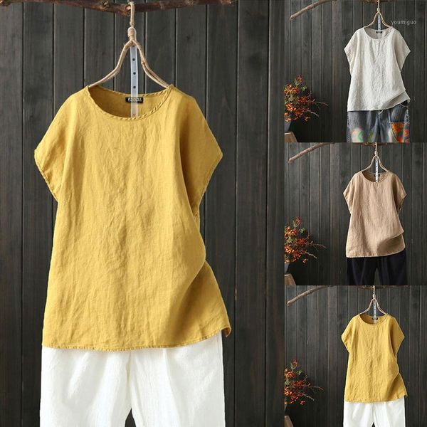

cotton linen blouse summer short sleeve casual shirt women loose blusa mujer vetement femme fashion plus size women blouses1, White