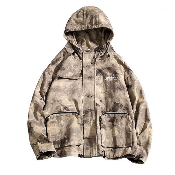 

fashion camouflage harajukusa fari style men's jacket 2019 autumn packet decoration hoodies male streetwear casual cargo men, Black;brown