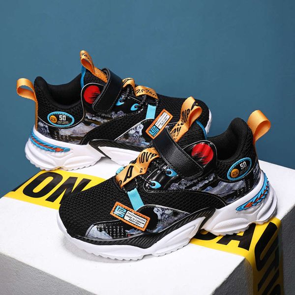 

spring and children's autumn sports 2021 fashion woven breathable soft soled middle school boys' running sho, Black;red