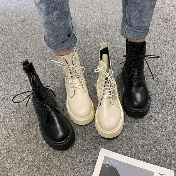 

boots lace up summer booties shoes luxury designer boots-women round toe ankle rubber autumn fashion 2021 ma-80, Black