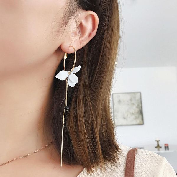 

dangle & chandelier elegant temperament drop earrings green white flower plant for women asymmetrical tassel pendientes, Silver