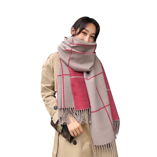

zapc plaid vintage scarf female winter korean version of the british ins tide autumn winter student thickening shawl dual-use collar, Blue;gray