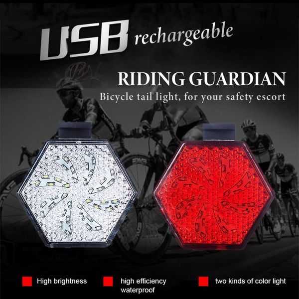 

bike tail light hexagonal bicycle light usb led rechargeable bike flash tail rear for mountain cycling lamp