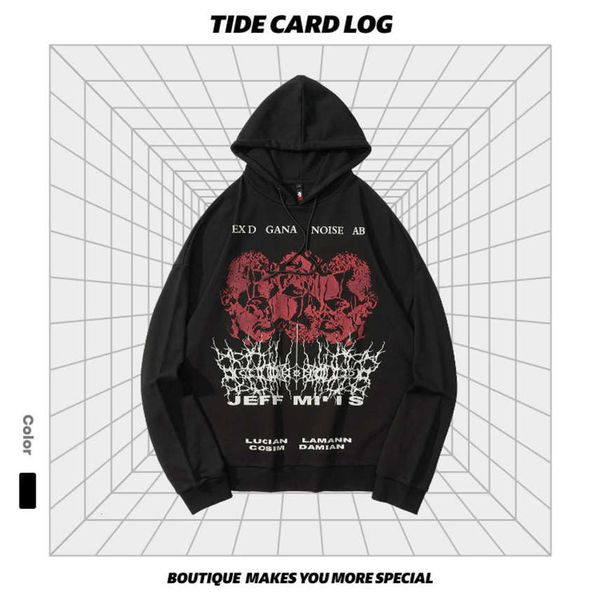 

2021tidecardlog autumn winter new high street dark rock men's women's hooded tide brand loose sweater, Black