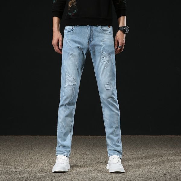 

new light slim straight stretch jeans for men in autumn and winter 2020, Blue