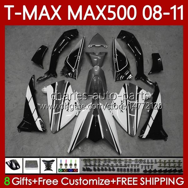 Weißgraues Bodykit für Yamaha TMAX MAX 500 XP500 MAX-500 T 2008-2011 Karosserie 107No.101 TMAX-500 TMAX500 T-MAX500 2008 2009 2010 2011 MAX500 08 09 10 11 OEM-Verkleidung