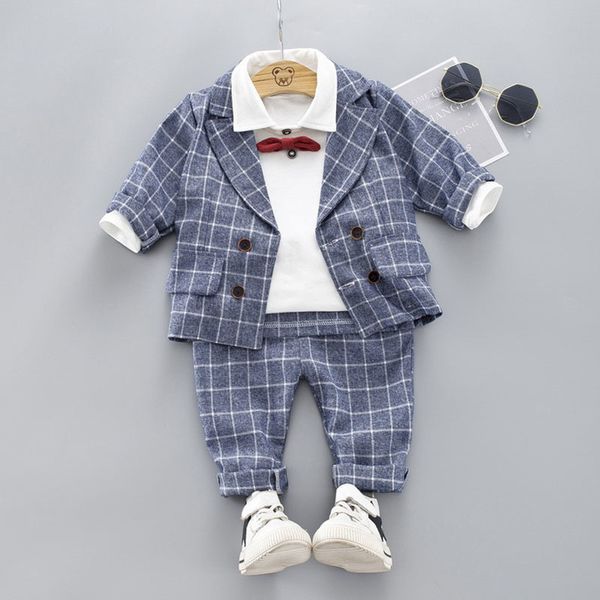 

plad 3pcs kids boys formal suit sets children jacket pants + shirt with bow clothing set c1016, White
