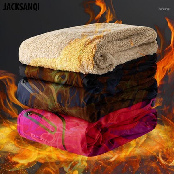 

jacksanqi winter men women hiking fleece lamb wool detachable pants outdoor climbing camping windproof trousers ra4511, Black;green