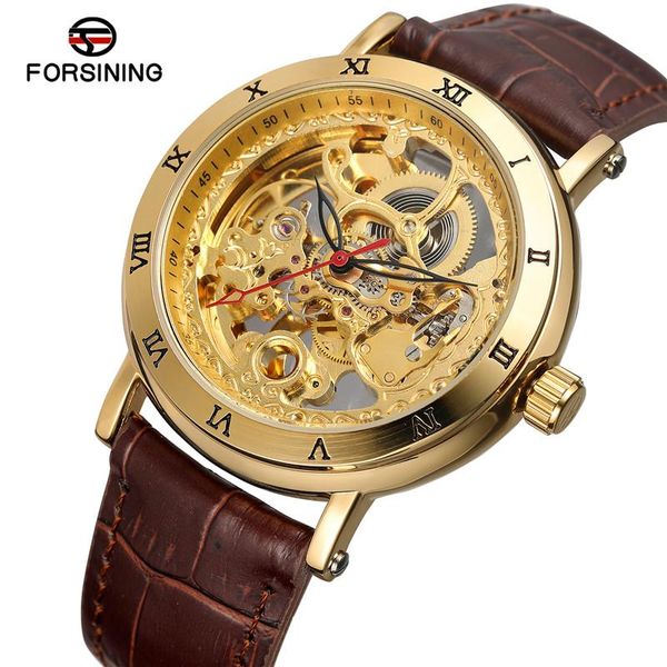 

forsining men watch sport wristwatch skeleton automatic mechanical male clock relogio masculino 018, Slivery;brown