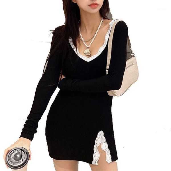 

lace pure color woman dress vestido de mulher joint open folk square-cut collar femme robe dresses for women 2020-38801, Black;gray