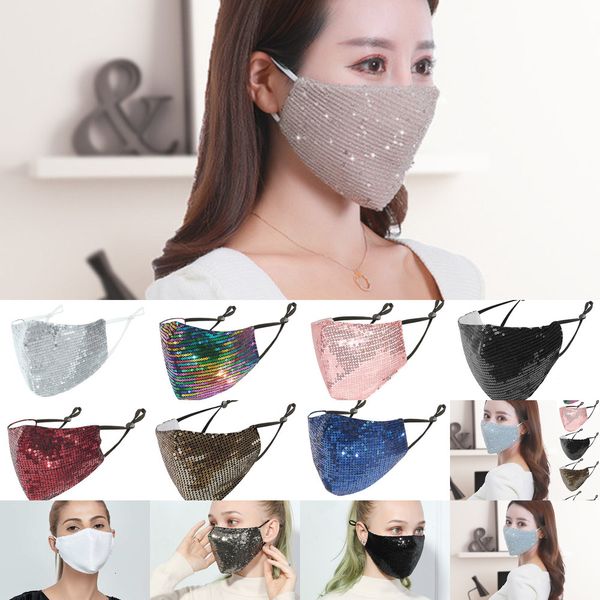 

designer fashion face women sequins bling 3d washable reusable mask pm2.5 care shield sun gold elbow shiny cover masks 7 ngxku