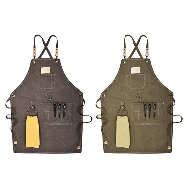 

canvas work apron, multifunction tool aprons with pockets back cross workshop apron for carpenters gardener barber chefs