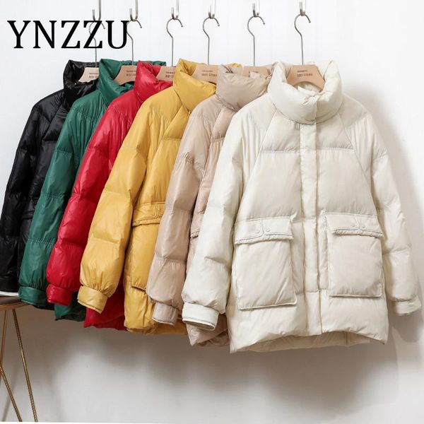 

ynzzu 2020 autumn winter casual women's down jackets solid colar stand collar warm windproof duck down coat streetwear a1516, Black