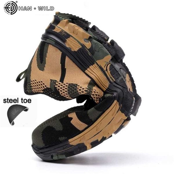 Scarpe con punta in acciaio di sicurezza da uomo Scarpa da lavoro impermeabile Assicurazione sul lavoro Scarpe da ginnastica a prova di puntura Mens Army Military Camo Boots Y200915