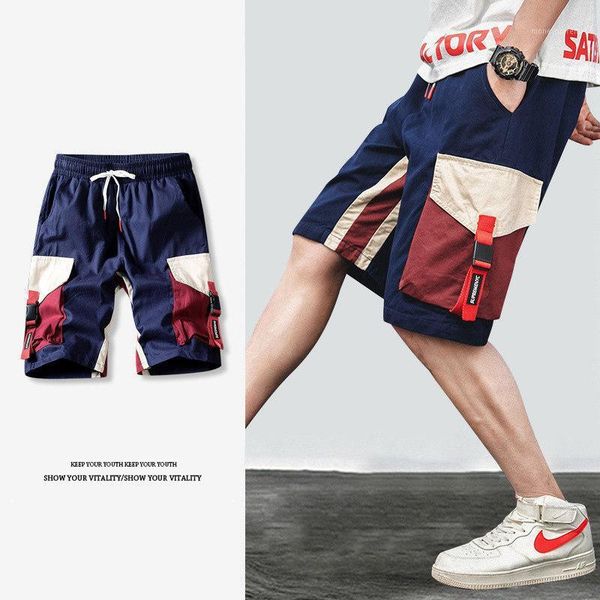 

men's shorts 2021 summer men's cargo 100%cotton loose casual straight-leg multiple pockets tethered polychromatic japanese shorts1, White;black