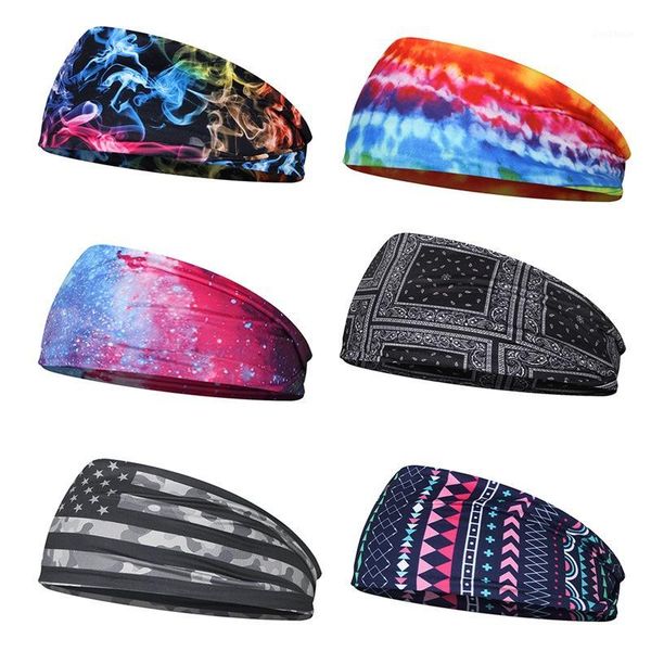 

sweatband sports fashion trend hair band yoga fitness sweat-absorbent turban starry sky digital printing1, Yellow;black