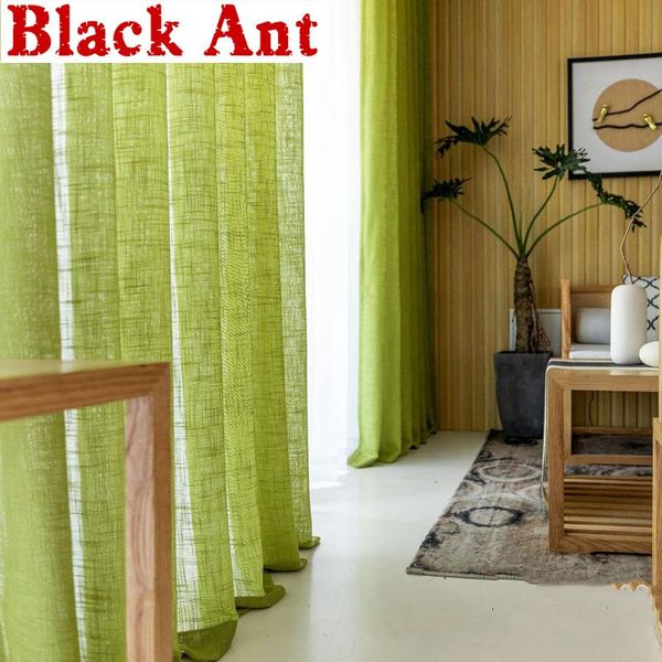 

modern minimalist green cross yarn curtains living room kitchen solid color drape tulle l bedroom window screen x750#4