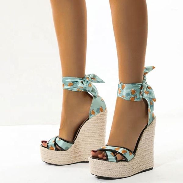 

hawaii style upper cross band platform women sandals ankle strap high wedge heel lace up summer bandana shoes for ladies1, Black