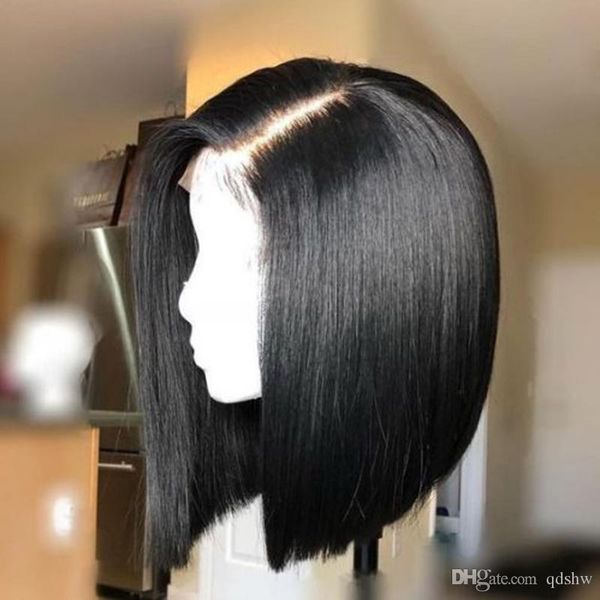 

360 frontal full lace human hair wigs short bob cut glueless peruvian short bob human hair wigs 360 for black women, Black;brown