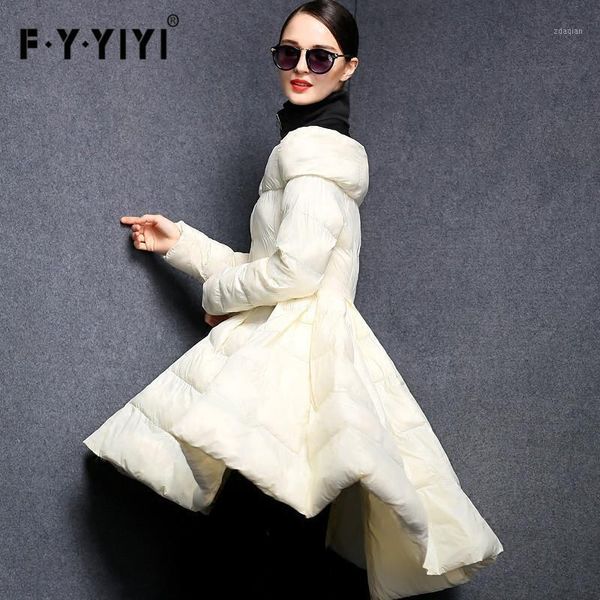

women's down & parkas 2021 elegant slim 90% white duck coat women high street outerwear parka autumn winter warm ladies overcoat female, Black