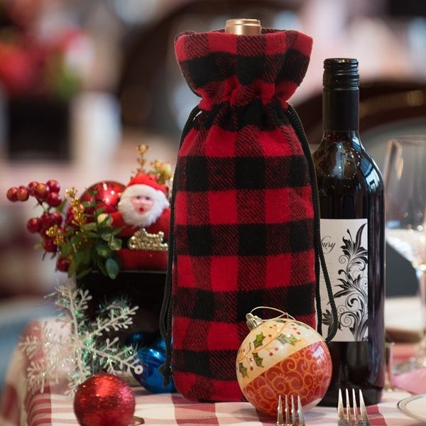 

factoryf73achristmas bottle bags wine red cover drawstring plaid gift bag festive decoration hha804m2wq