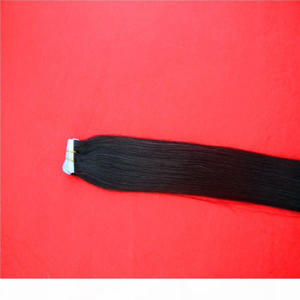 

tape in remy human hair extensions invisible double drawn skin weft hair extensions straight 10-36 inchs, Black