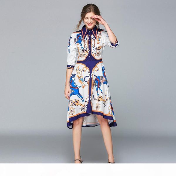 

fashion runway dress summer women dress female lapel collar half sleeve shift irregular midi shirt, Black;gray