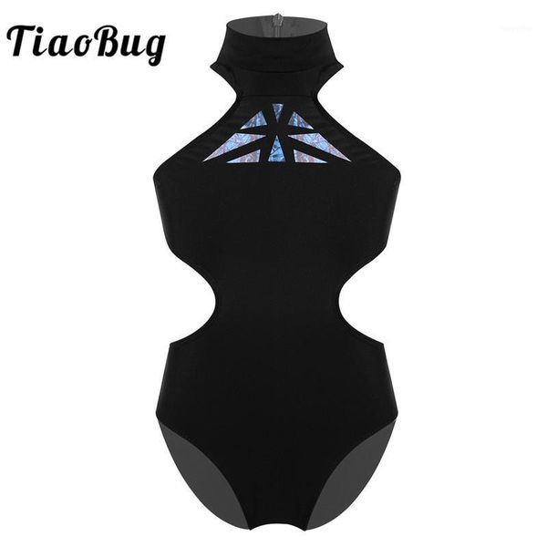 

kids dancewear zipper racerback sleeveless cutout waist gymnastics leotards for girls stage performance ballet dance costume1, Black;red