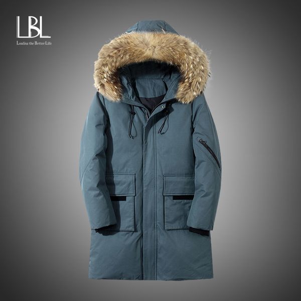 

Down men's leather collar, thick long outdoor warm casual coat, knee length jacket, removable hat, winter, 2021, Black