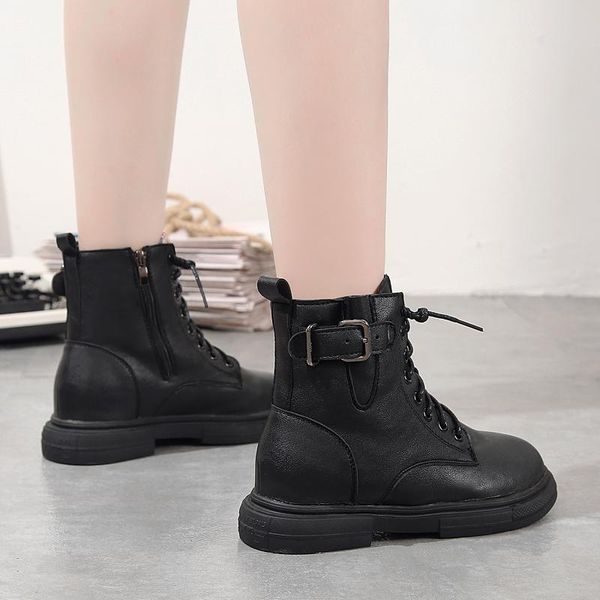 

boots brand women's shoes autumn round toe flat heel leather booties boots-women zipper fashion med summer ankle ladies, Black