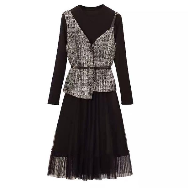 

a9315-2020 dress autumn and winter new slim skirt, Black;gray