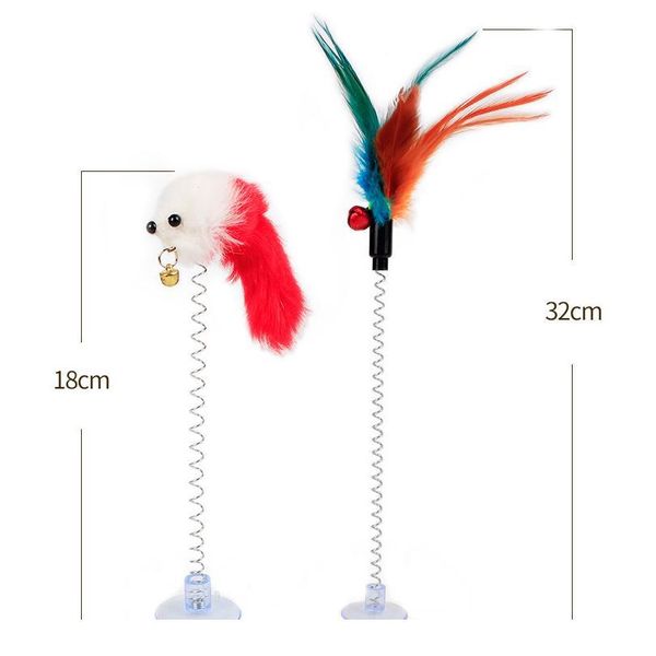 

5pcs/lot funny false mouse cat toy interactive bottom sucker spring scratch feather cat toys qylecx