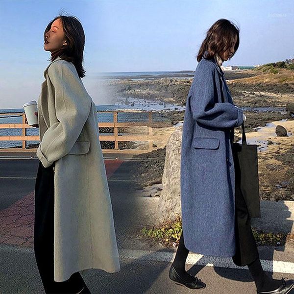 

fashion long sleeve woolen coat women's autumn winter jackets 2020 new mid-length double-sided cashmere women wool coats m6661, Black