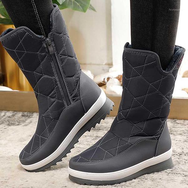 

women platform boots winter snow boots waterproof down plush shoes ladies casual mid-calf rubber women wedge botine mujer1, Black
