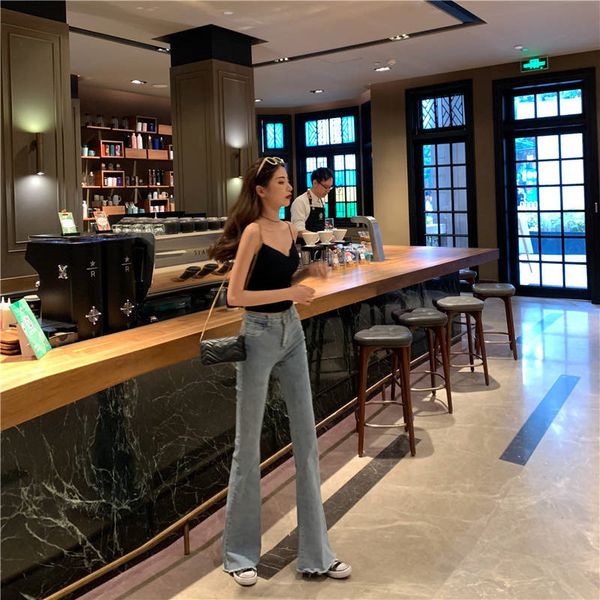 

2021 new mom high-waist black flare low-bell boyfriend denim women's skinny female leg long vintage jeans size xl cn8d, Blue