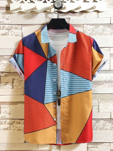 

men random stripe & chevron print shirt without tee m4hj#, White;black