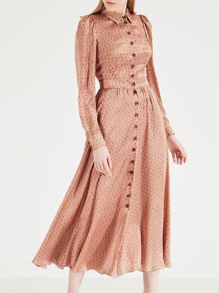 

2021 spring new printing polka dot long fine fitting single breasted shirt mid-length dress women's clothes 6al1, Black;gray