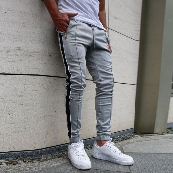 

jogging men elastic pants blue black gray color size xxl with pockets sportswear leisure trousers running fashion sweatpants, Black;blue