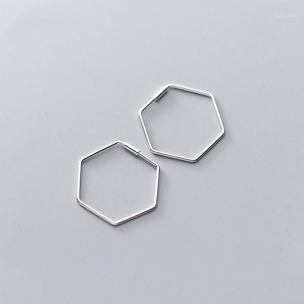 

925 sterling silver korean style fashion minimalist hexagon hoop earrings jewelry for women girls lady birthday gift1, Golden;silver