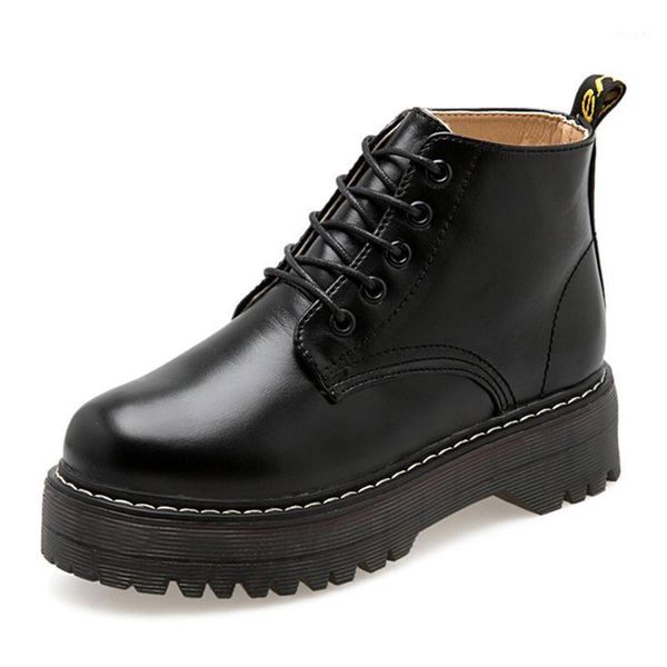 

women platform boots ankle boots winter shoes lace-up knitted flat shoes rubber women leather 4cm heel black1, Black