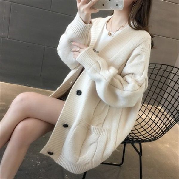 

2021 new female yellow beige plus size cardigans mesh winter fashion thick flashlight long sleeve sweater c1kf, White;black
