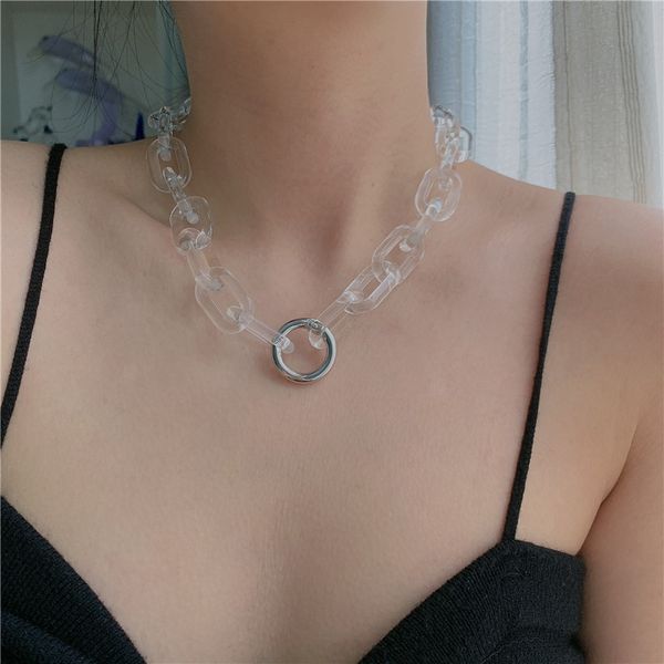 

ins 2020 new fashion retro transparent acrylic necklace circle design exaggerate short choker necklace for women jewelry gifts, Golden;silver