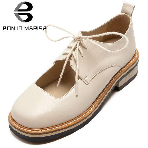 

bonjomarisa brand female spring pumps genuine leather lace up sewing office pumps women low heel office casual shoes woman, Black
