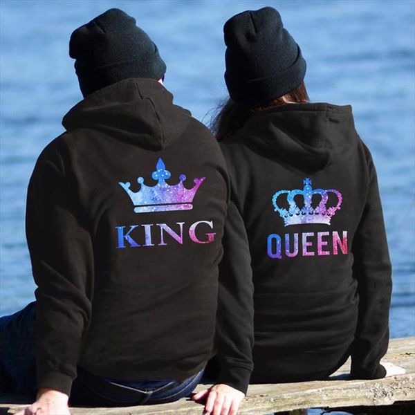 

queen king crown couple hoodies chritsmas costumes women men lovers sweatshirt lovers couples sudaderas de mujer, Black