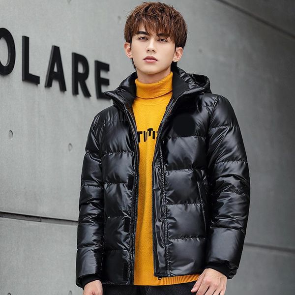 

the new winter war canada plush thickened mens down jacket bright white down jacket pu leather removable cap jacket cotton jackets for men, Black