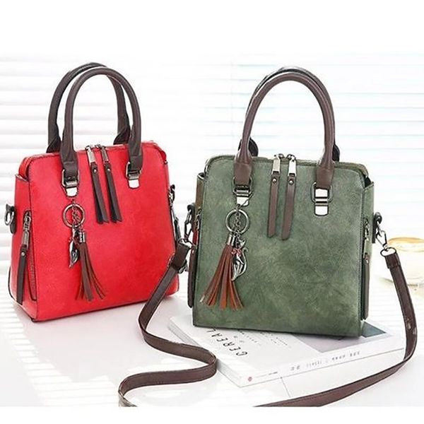 

vintage pu leather ladies handbags women messenger bags totes tassel boston hand bags designer crossbody shoulder bag