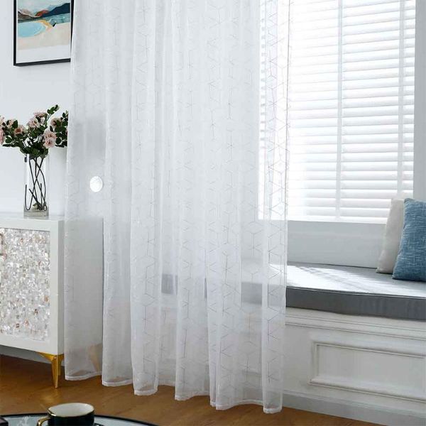

shade modern home decor l tulle geometric drape metallic trellis see through window curtain living room for bedroom panel1