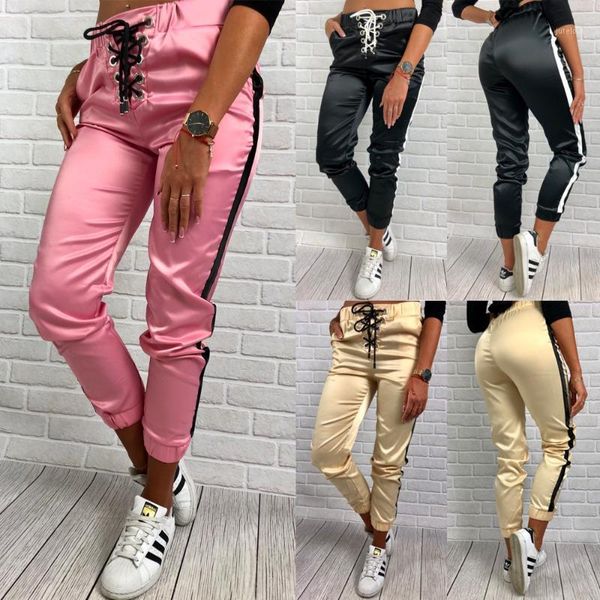 

bandage skinny long trousers casual bow-knot lace up fashion women slim comfy pants drawstring women's sports tracksuit pants1, Black;white