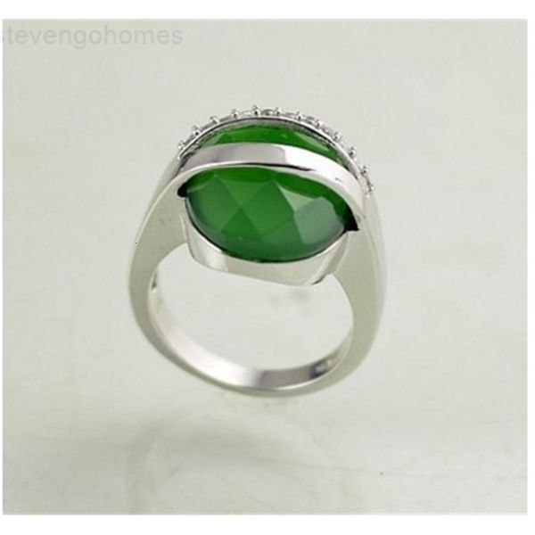 

agate crystal 2factory/lots diamond oval 925 silver green women's ring, Golden;silver
